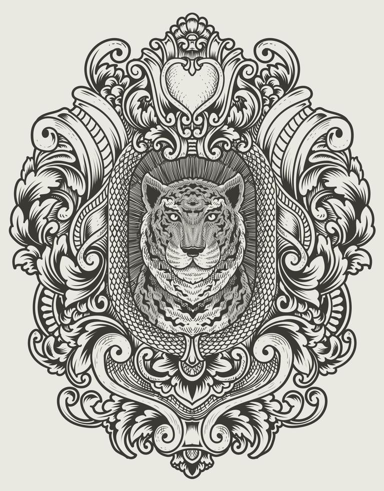 illustration vintage tiger with engraving style vector