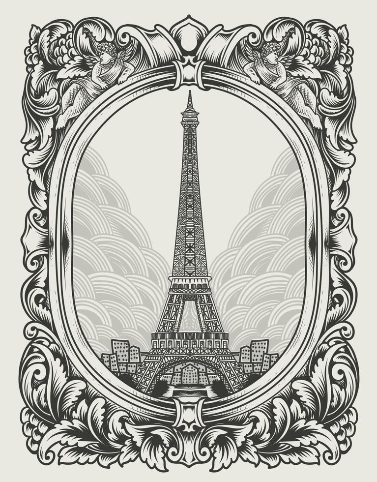 Ilustración retro torre eiffel con estilo vintage vector