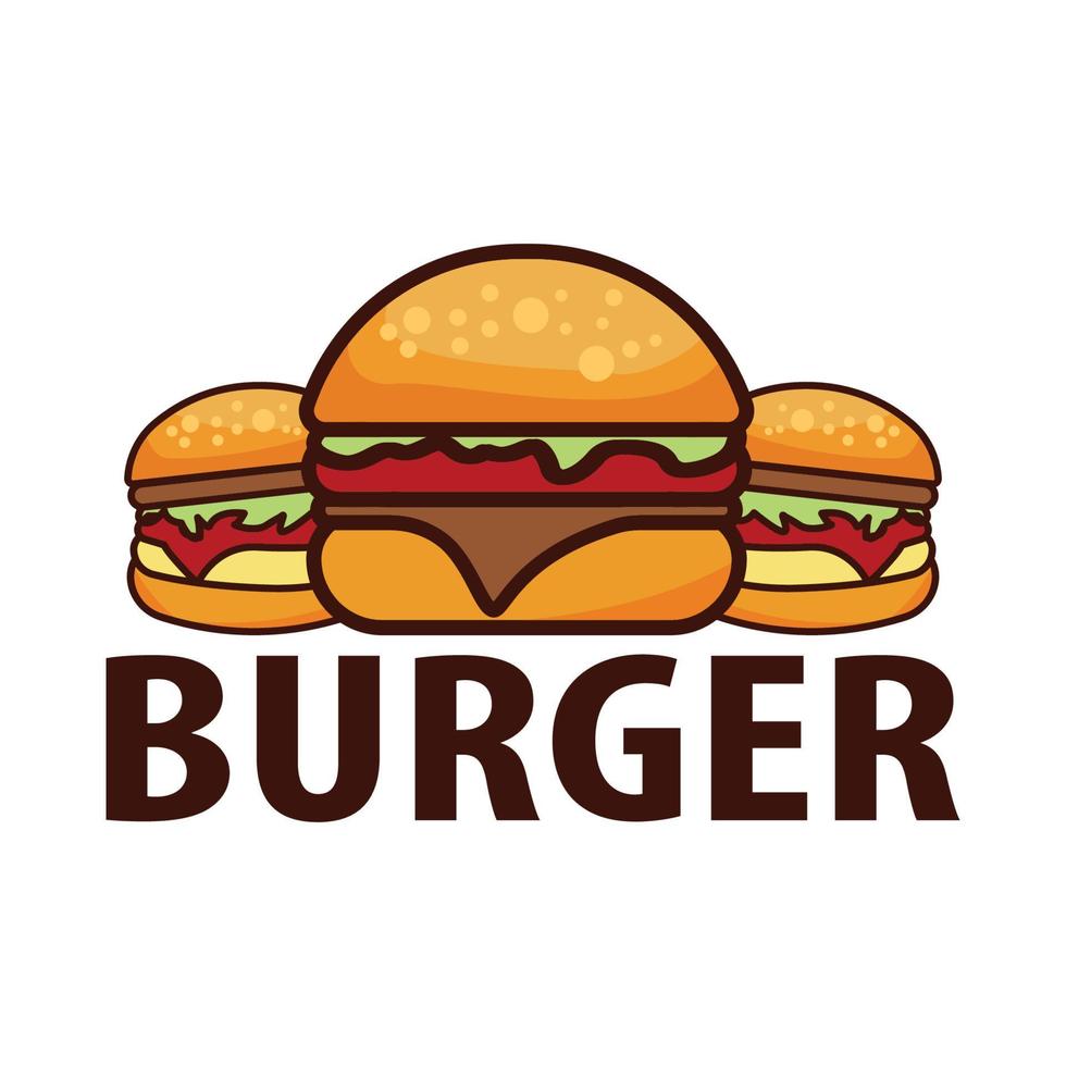 Delicious burger flat icon and lettering inscription. Design template ...