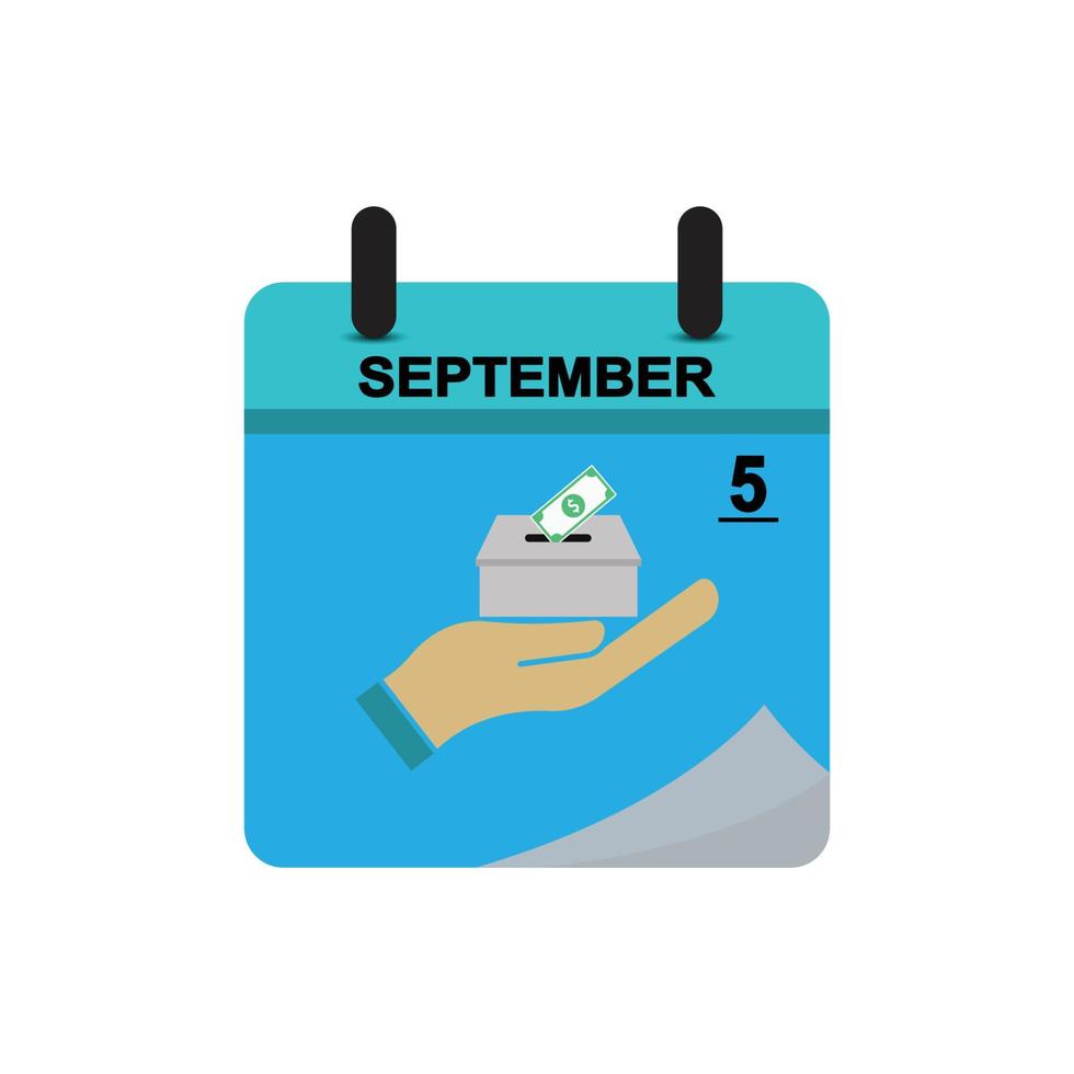 Calendario del día internacional de la caridad con icono plano de caridad. vector de diseño