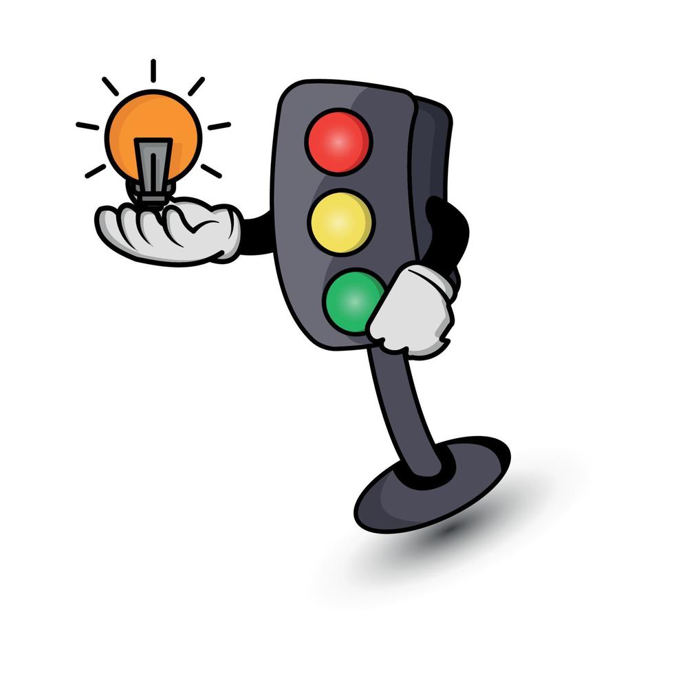 Traffic light cartoon character with light bulb. illustration flat style. suitable for Prints design, children book, children t shirt etc. design template vector