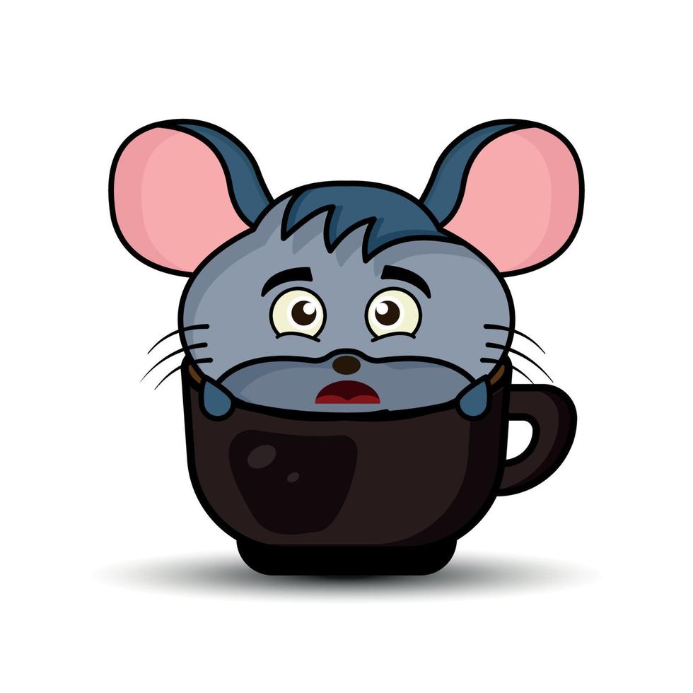 Illustration cartoon character cute mouse in coffee cup  . illustration flat style.  Suitable for prints design, children book, children t shirt etc. design template vector