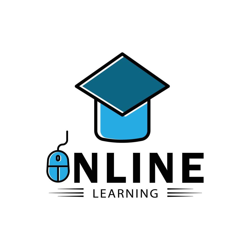 Online learning flat symbol with writing. Design template vector