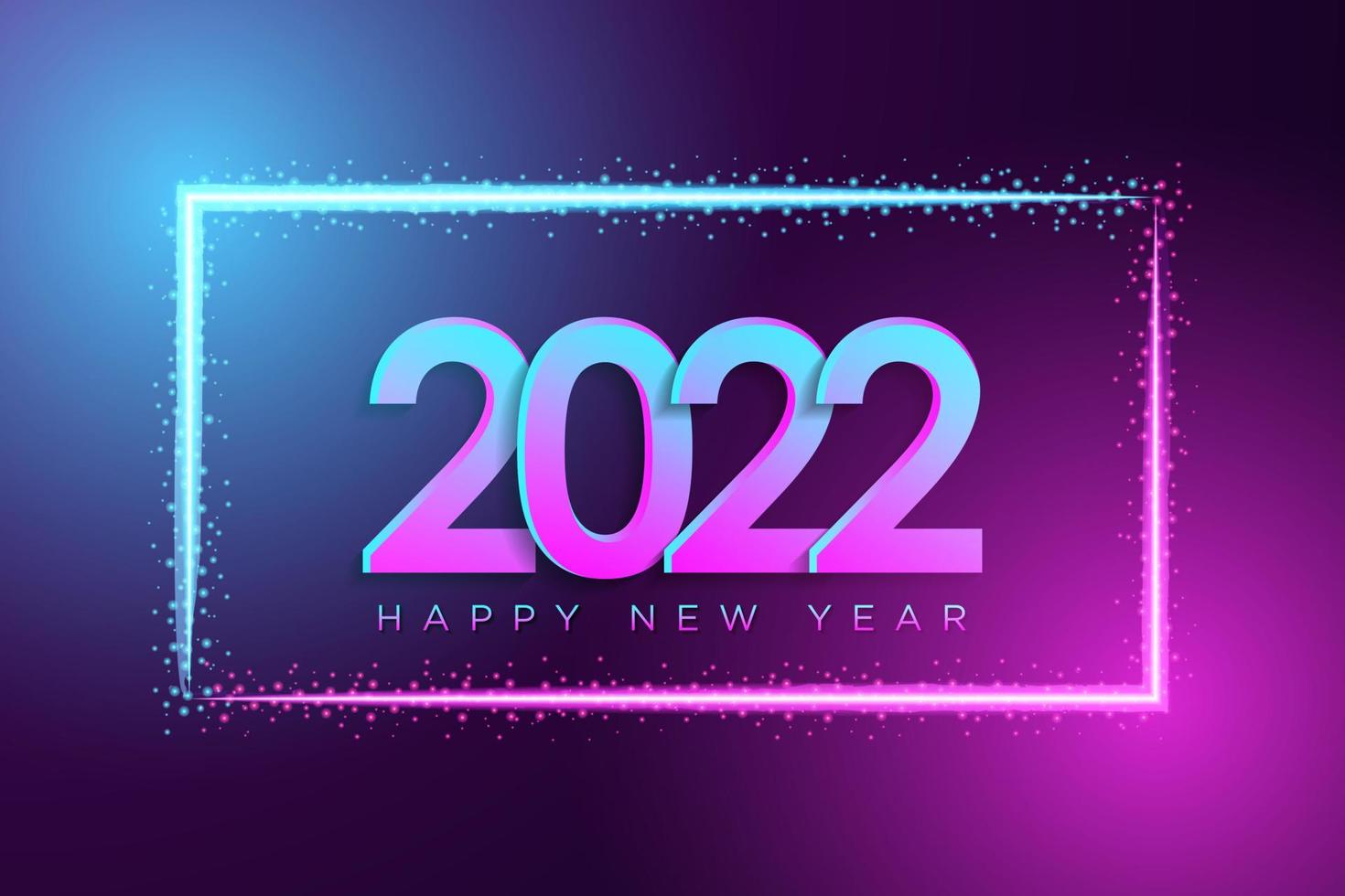 Happy new year 2022 background in realistic neon light style with shining effect for greeting card, poster, banner. Vector illustration.