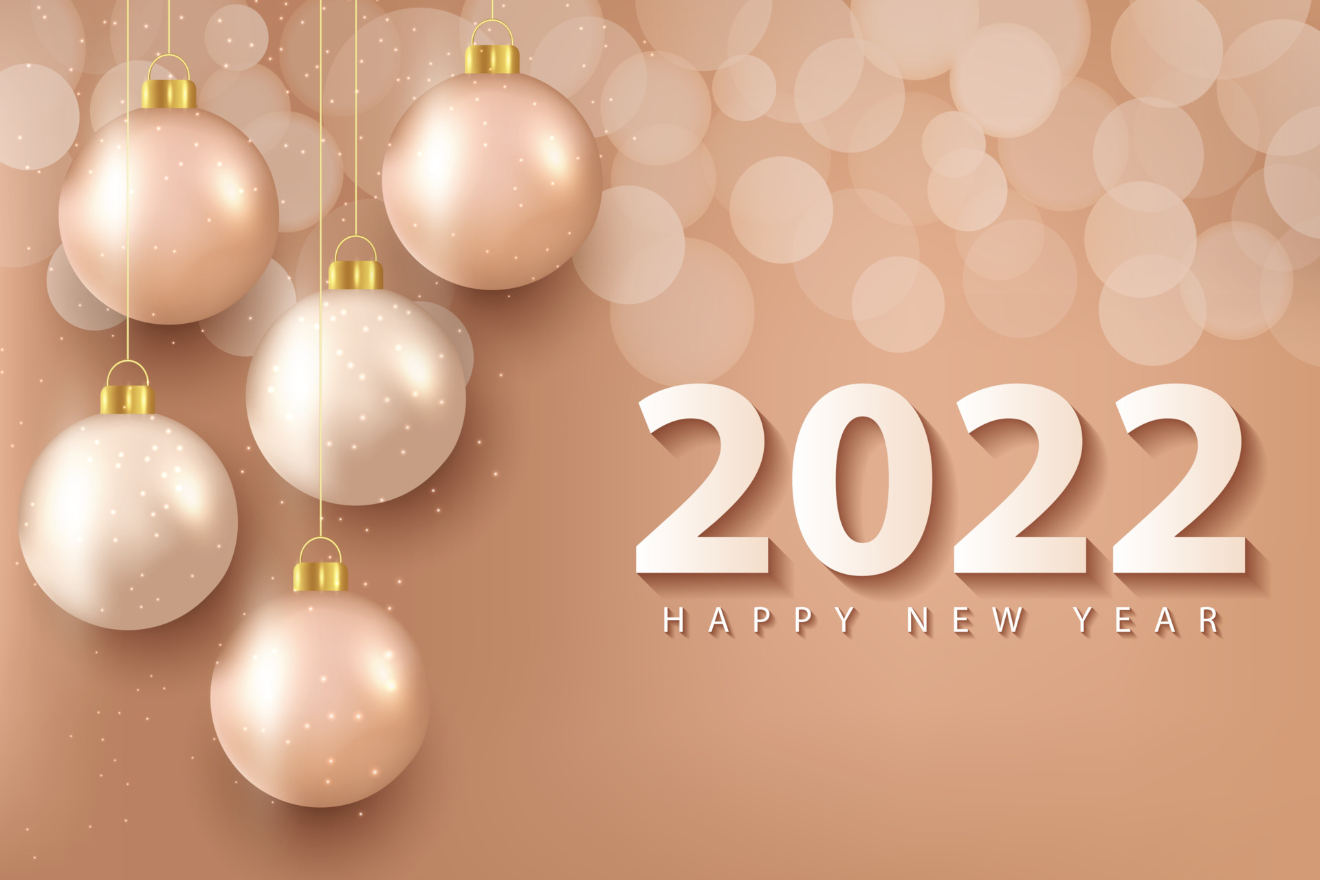 2022 happy new year greeting card background with realistic gold ball