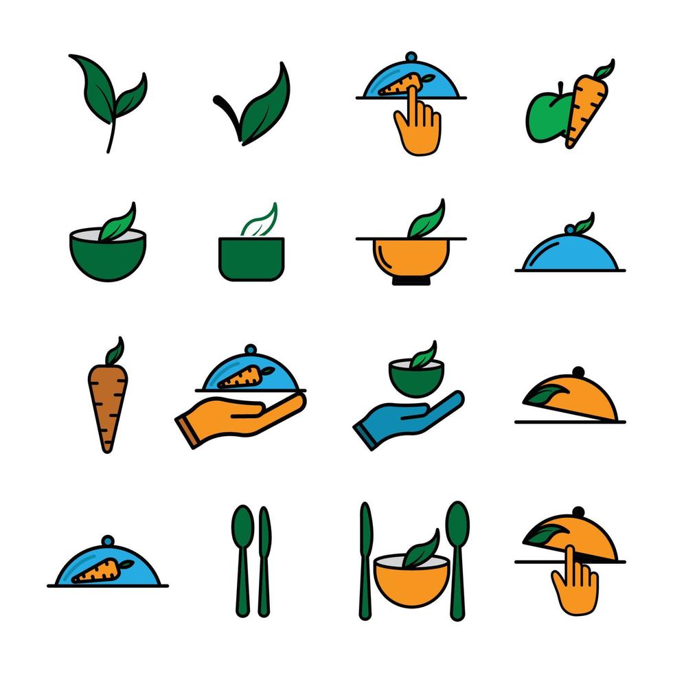 icono de conjunto plano vegetariano. vector de plantilla de diseño