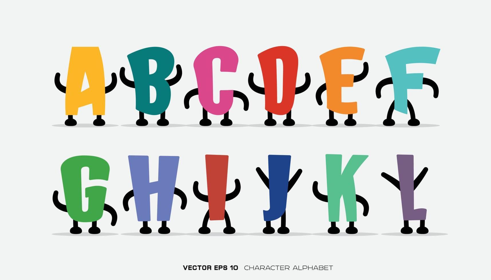 Set of alphabet letters with colorful designs and characters. vector