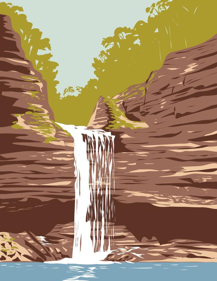 parque estatal petit jean con cedar falls en el condado de conway junto al río arkansas en arkansas wpa poster art vector