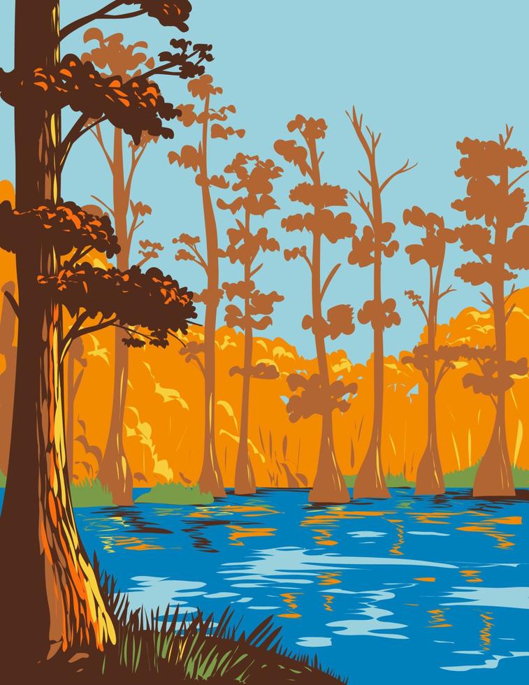 parque estatal cane creek con bayou bartholomew en la orilla norte del lago cane creek arkansas wpa poster art vector