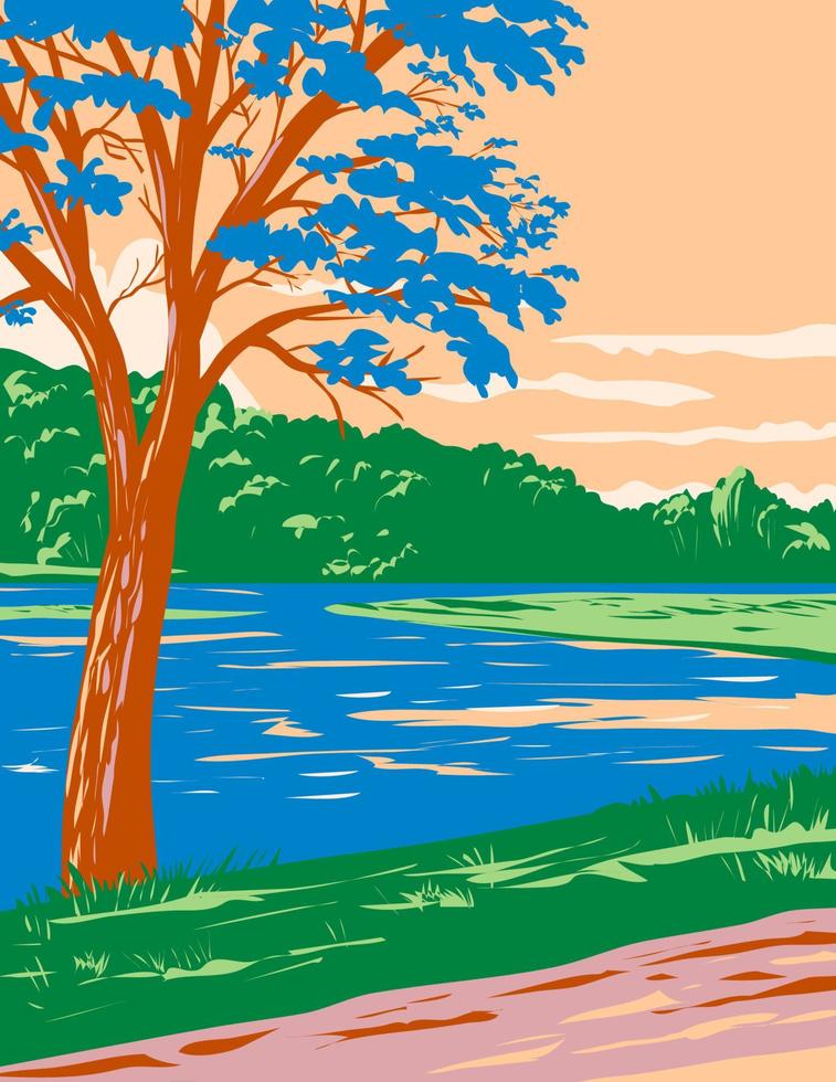 Bull Shoals-White River State Park with the Best Trout Fishing Stream in Baxter and Marion Counties in Arkansas WPA Poster Art vector