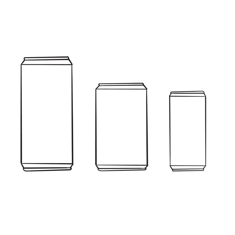 hand drawn aluminum cans. Blank line art can drink beer soda water juice packaging empty mock up doodle container vector template