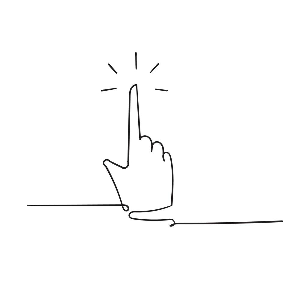 icono de puntero de mano en doodle vector de estilo de línea continua dibujado a mano aislado en vector blanco