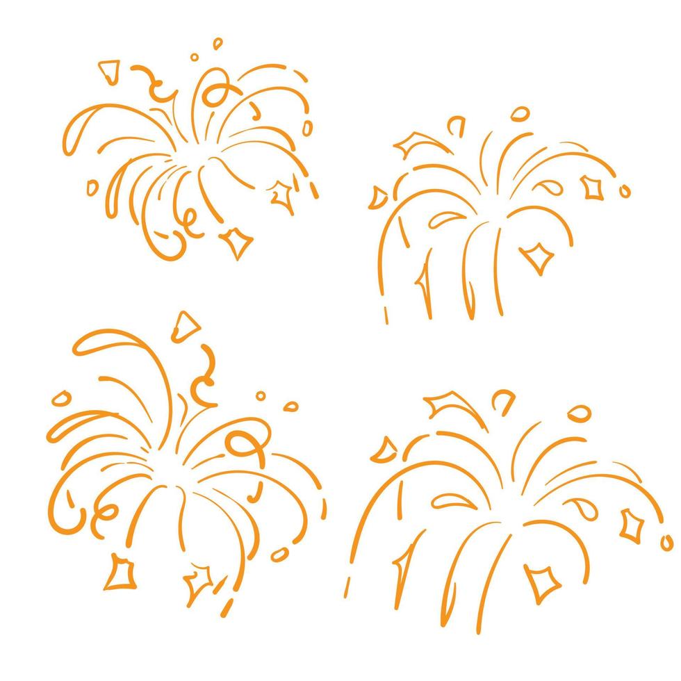 Golden Doodle Fireworks Isolated on White Background symbol for Celebration, Party Icon, Anniversary, New Year Eve. hand drawn style vector