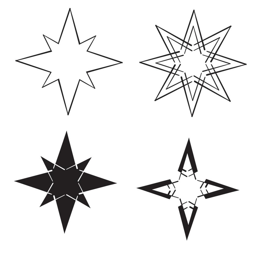 Star icons. Sparkles, shining burst. Vector symbols star with hand drawn doodle line art style isolated on white background