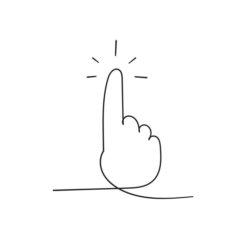 icono de puntero de mano en doodle vector de estilo de línea continua dibujado a mano aislado en vector blanco