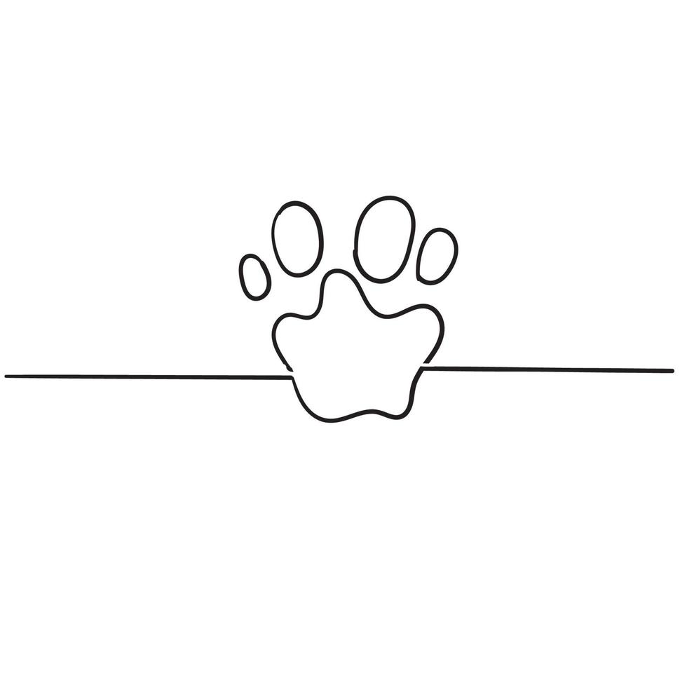 doodle paw illustration with cartoon line vector