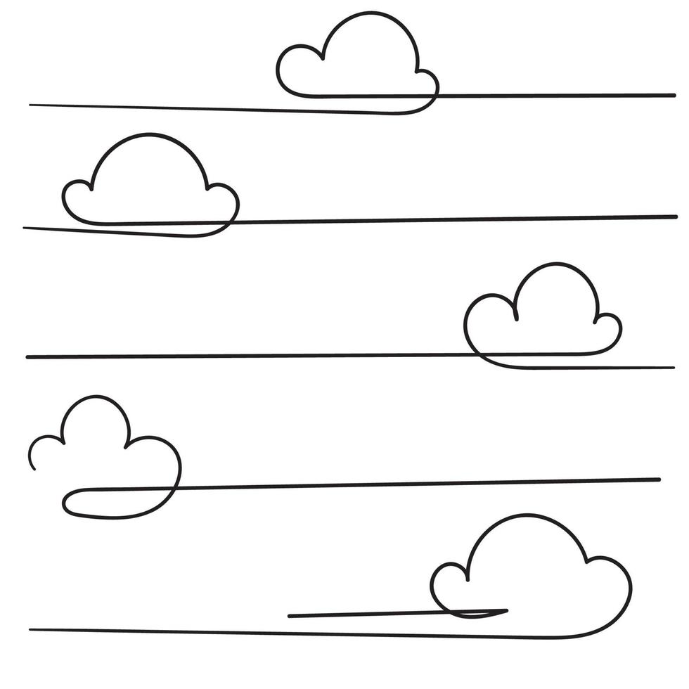 colección de ilustración de vector de icono de nube con estilo de doodle de dibujo a mano de línea continua única