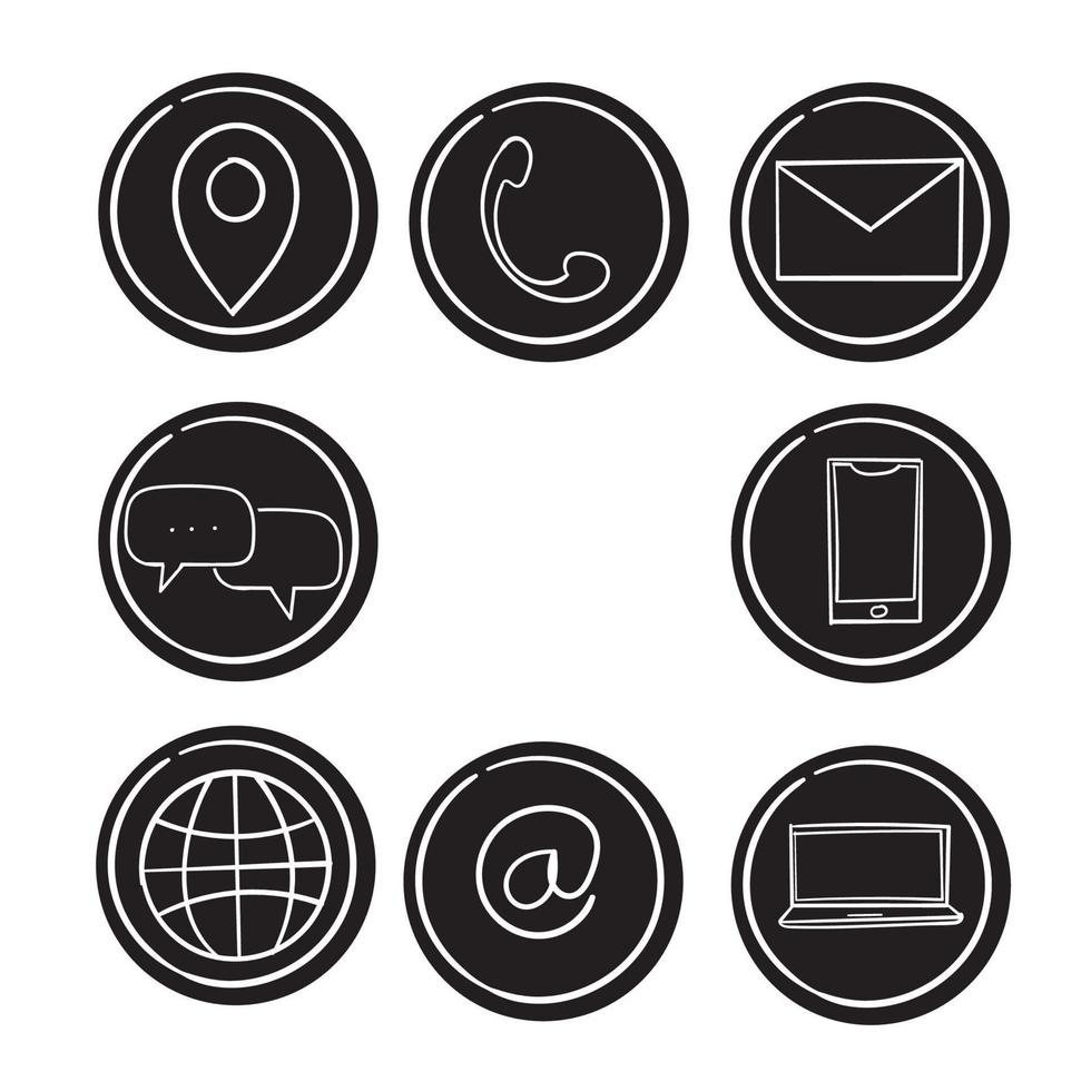 Contact us icons with handdrawn doodle line illustration vector