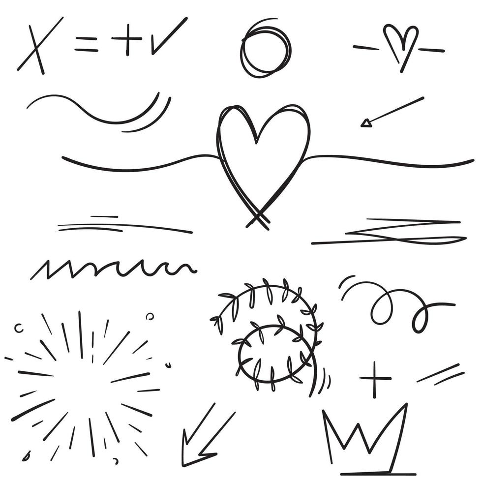 Hand drawn set elements cartoon black on white background vector