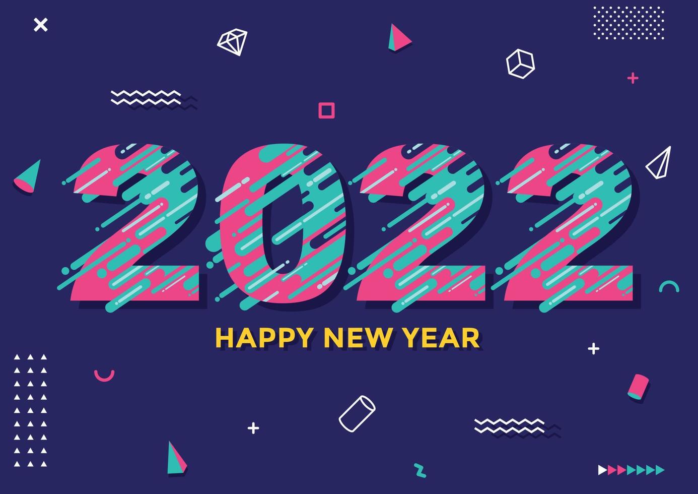 Feliz año nuevo 2022 tarjeta de felicitación con copos de nieve cortados en papel. Patrón de decoración de confeti vectorial de números de color multicapa para el fondo de celebración navideña vector