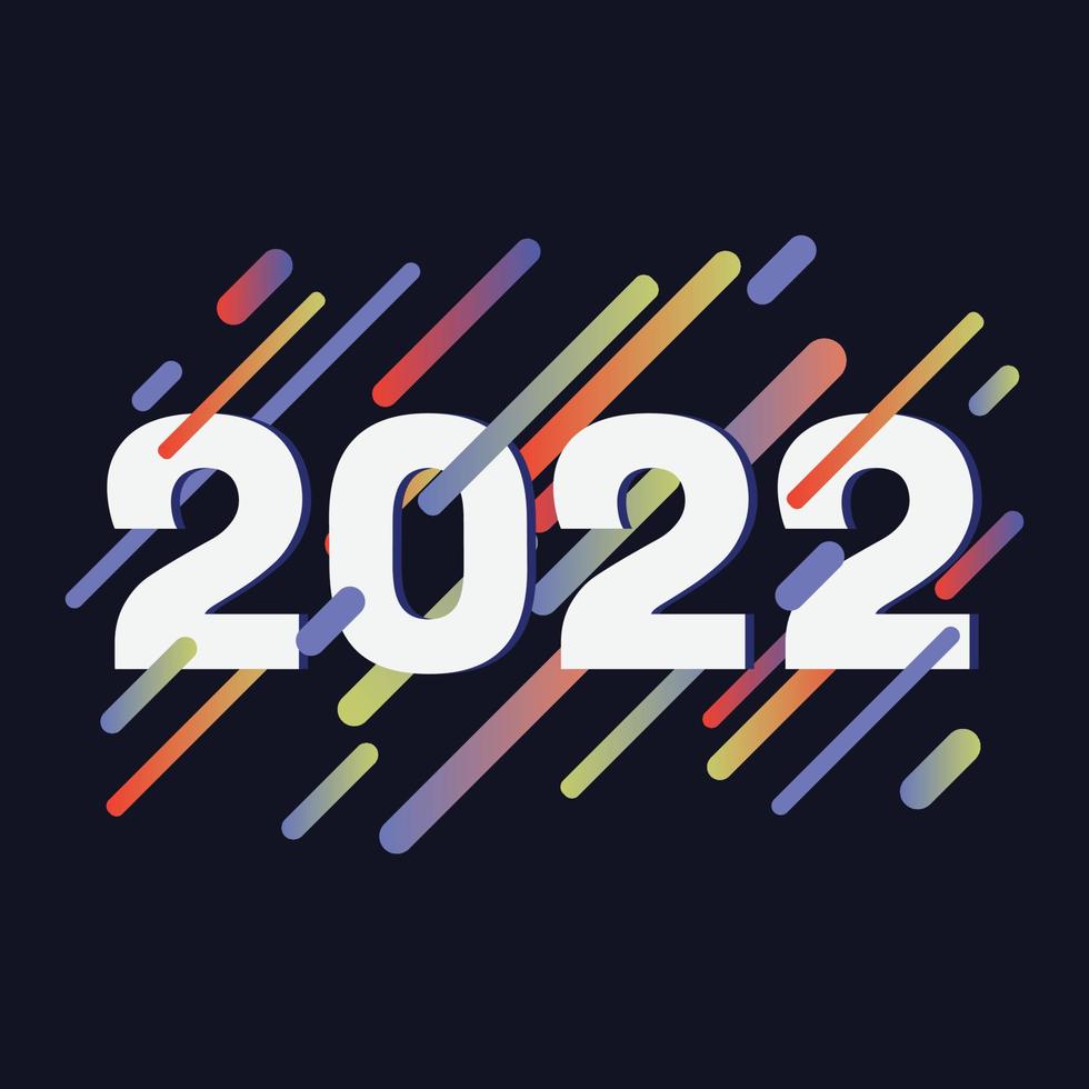 feliz año nuevo 2022 diseño de texto. portada de diario comercial para 2022 con deseos. formas de líneas coloridas, plantilla de diseño de folleto, tarjeta, banner. ilustración vectorial. vector