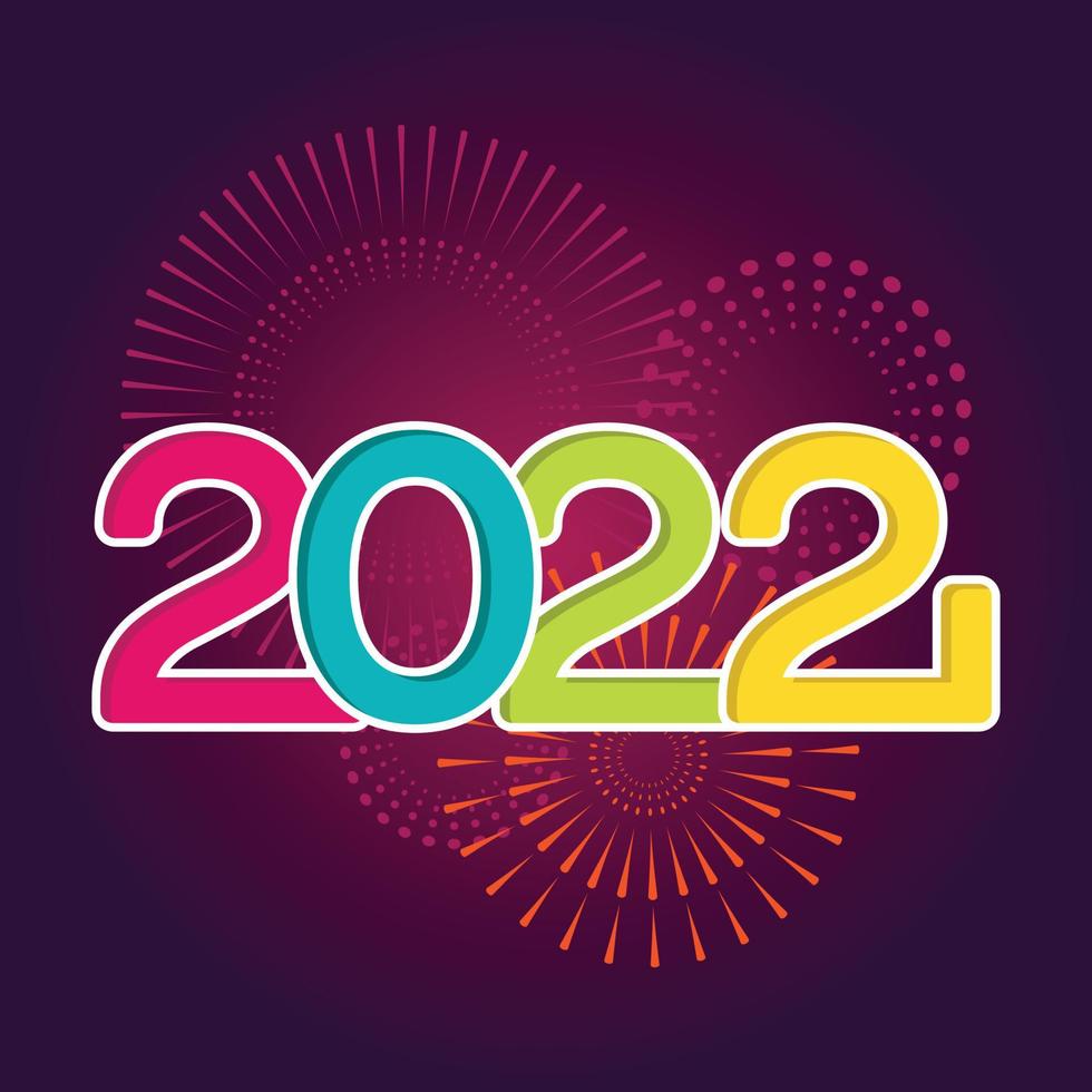 Feliz año nuevo 2022 tarjeta de felicitación., concepto de fondo, Nochevieja, fuegos artificiales y fondo bokeh brillante, deseos de felices fiestas, vector