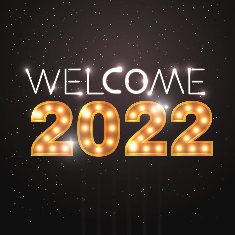 2022 Happy New Year Illustration with Shiny Gold Number and on Dark Background. Vector Holiday Celebration Design for Flyer, Greeting Card, Banner, Poster, Party Invitation or Calendar.