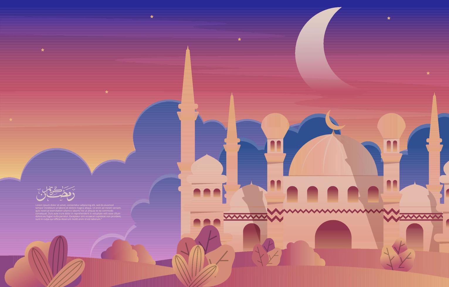 Calligraphy Mosque Ramadan Kareem Greeting Islamic Holiday Muslim Celebration Card vector