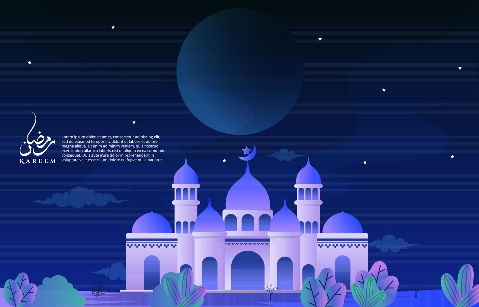 Calligraphy Mosque Ramadan Kareem Greeting Islamic Holiday Muslim Celebration Card vector