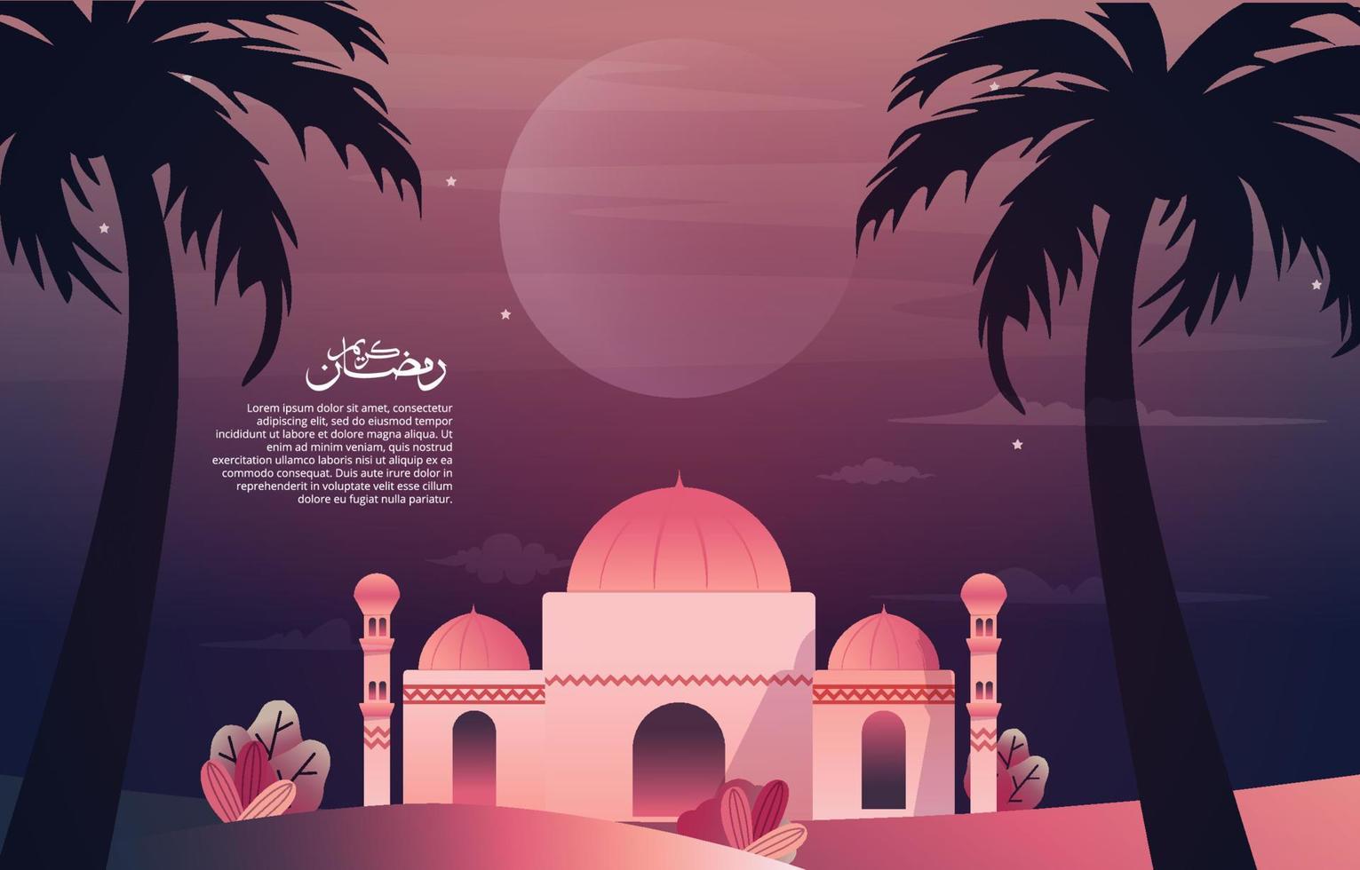 Calligraphy Mosque Ramadan Kareem Greeting Islamic Holiday Muslim Celebration Card vector