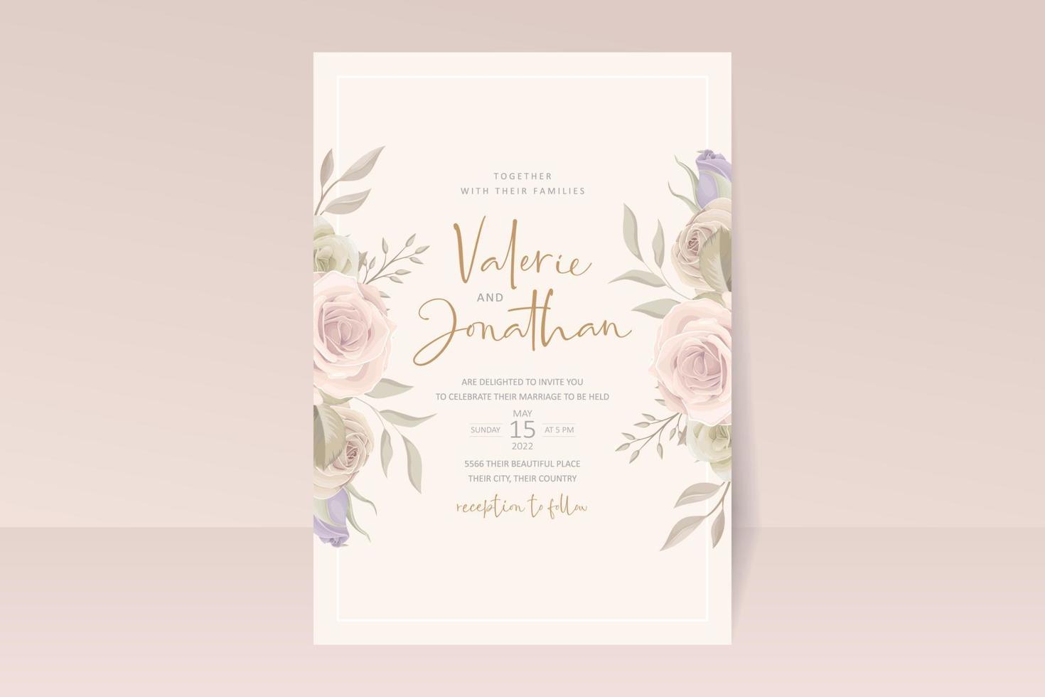 Wedding invitation card template with floral design vector