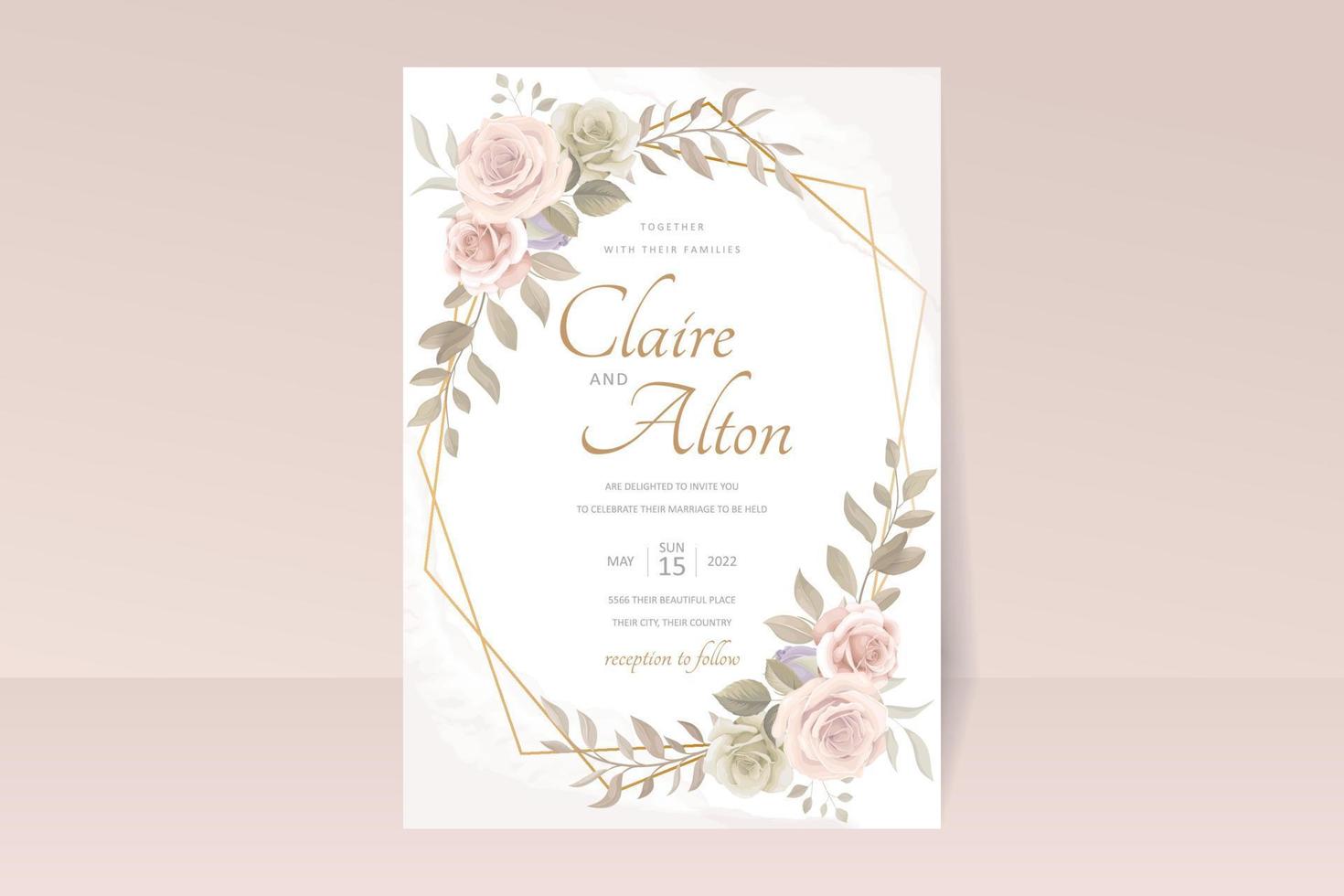 Wedding invitation card template with floral design vector