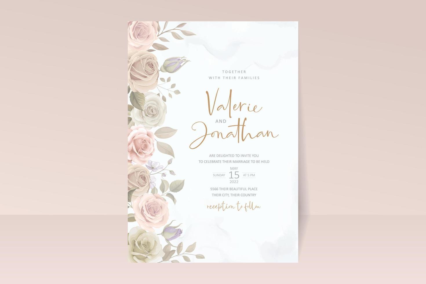 Beautiful roses invitation card template vector