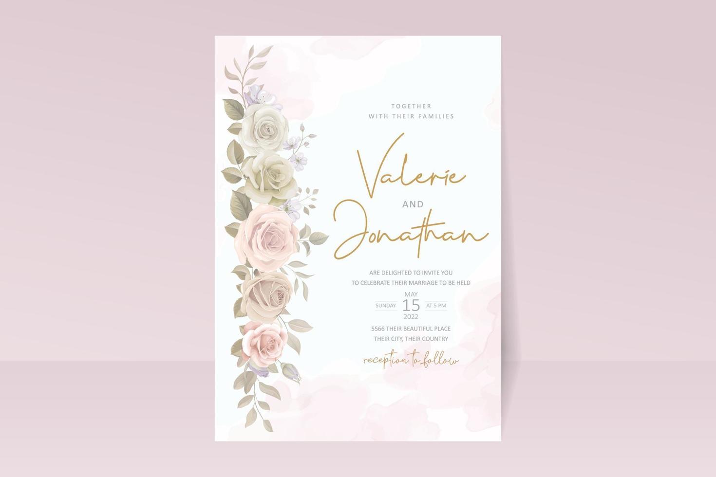 Beautiful roses invitation card template vector