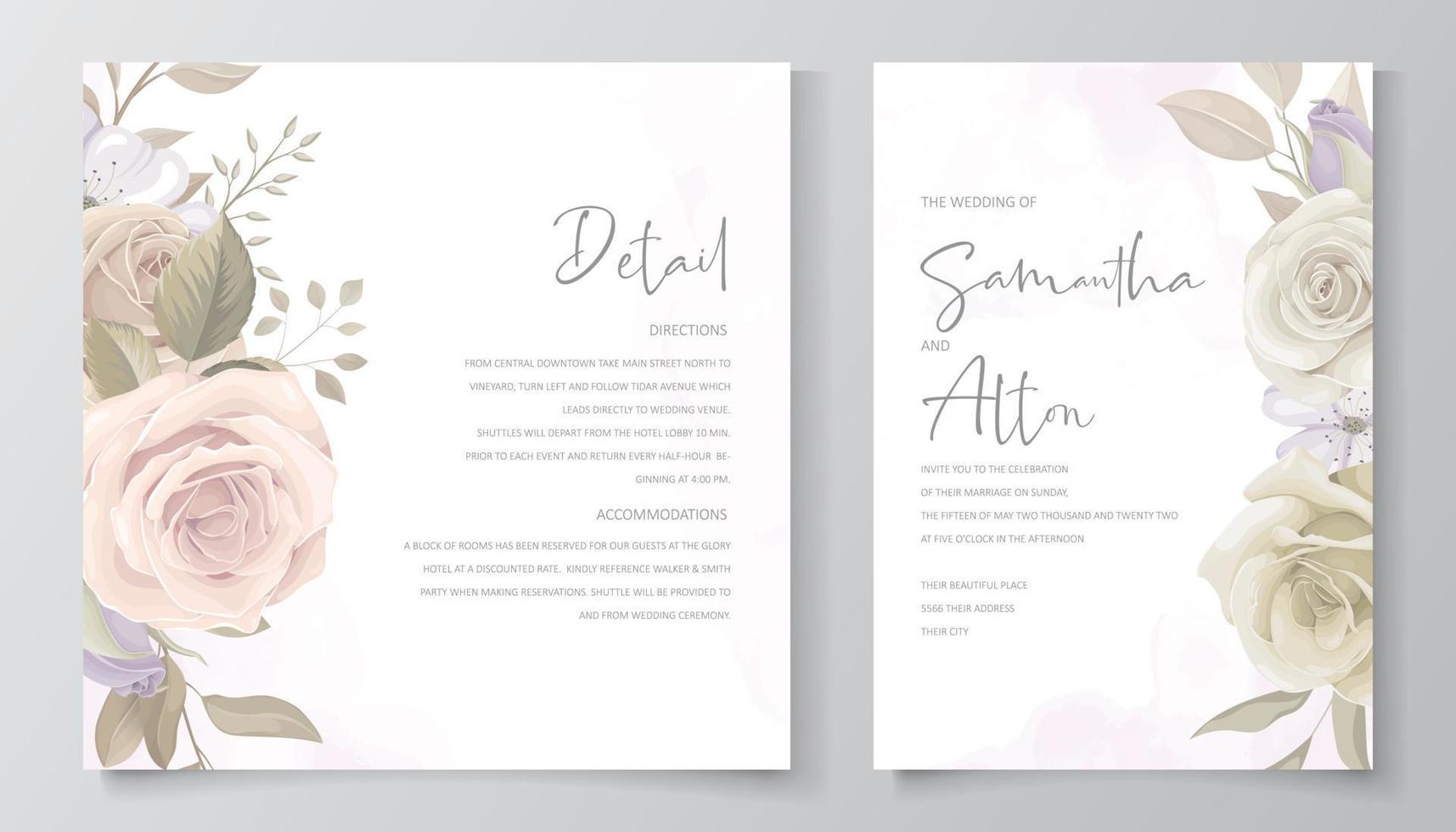 plantilla de tarjeta de invitación de boda con diseño floral vector