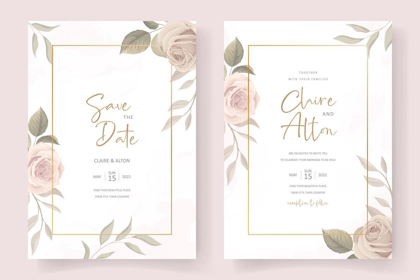 Beautiful roses invitation card template vector