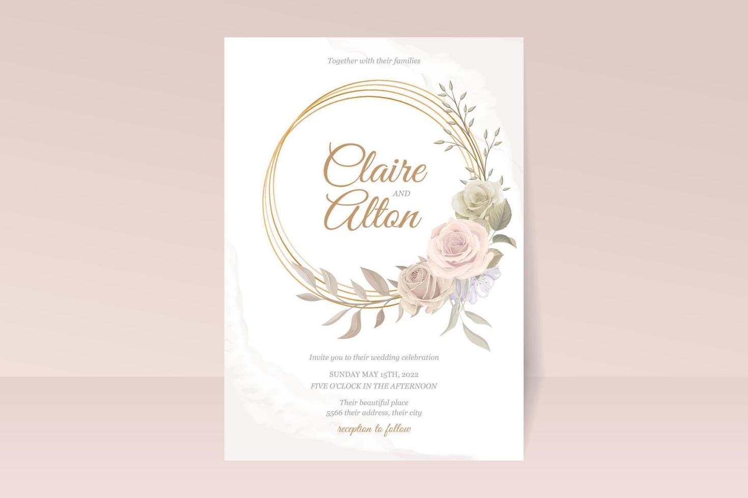 Beautiful roses invitation card template vector