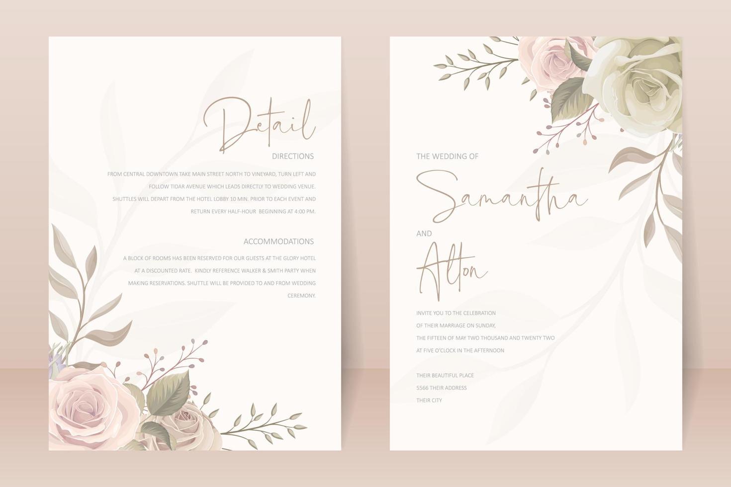 hermosa plantilla de tarjeta de invitación de rosas vector