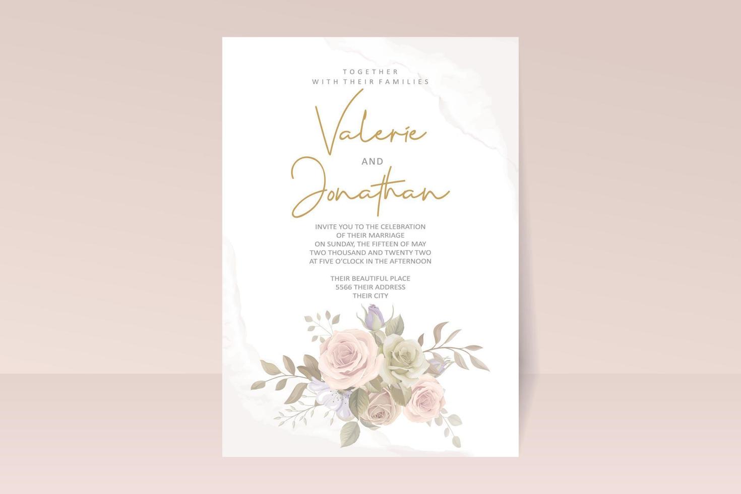 Wedding invitation card template with floral design vector
