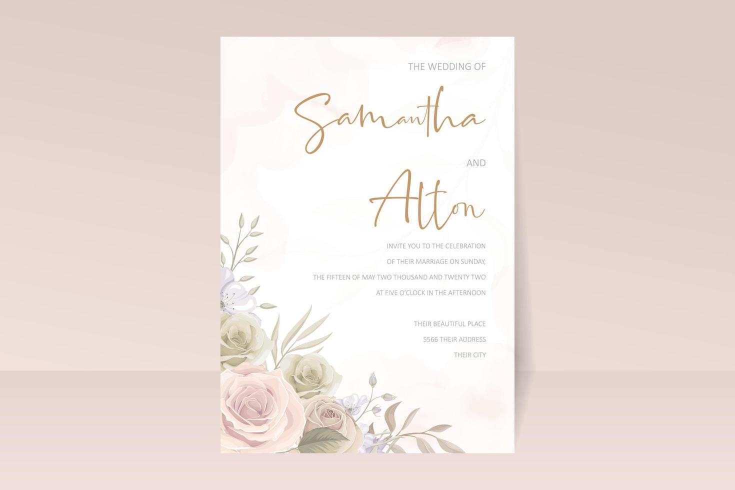 Wedding invitation card template with floral design vector