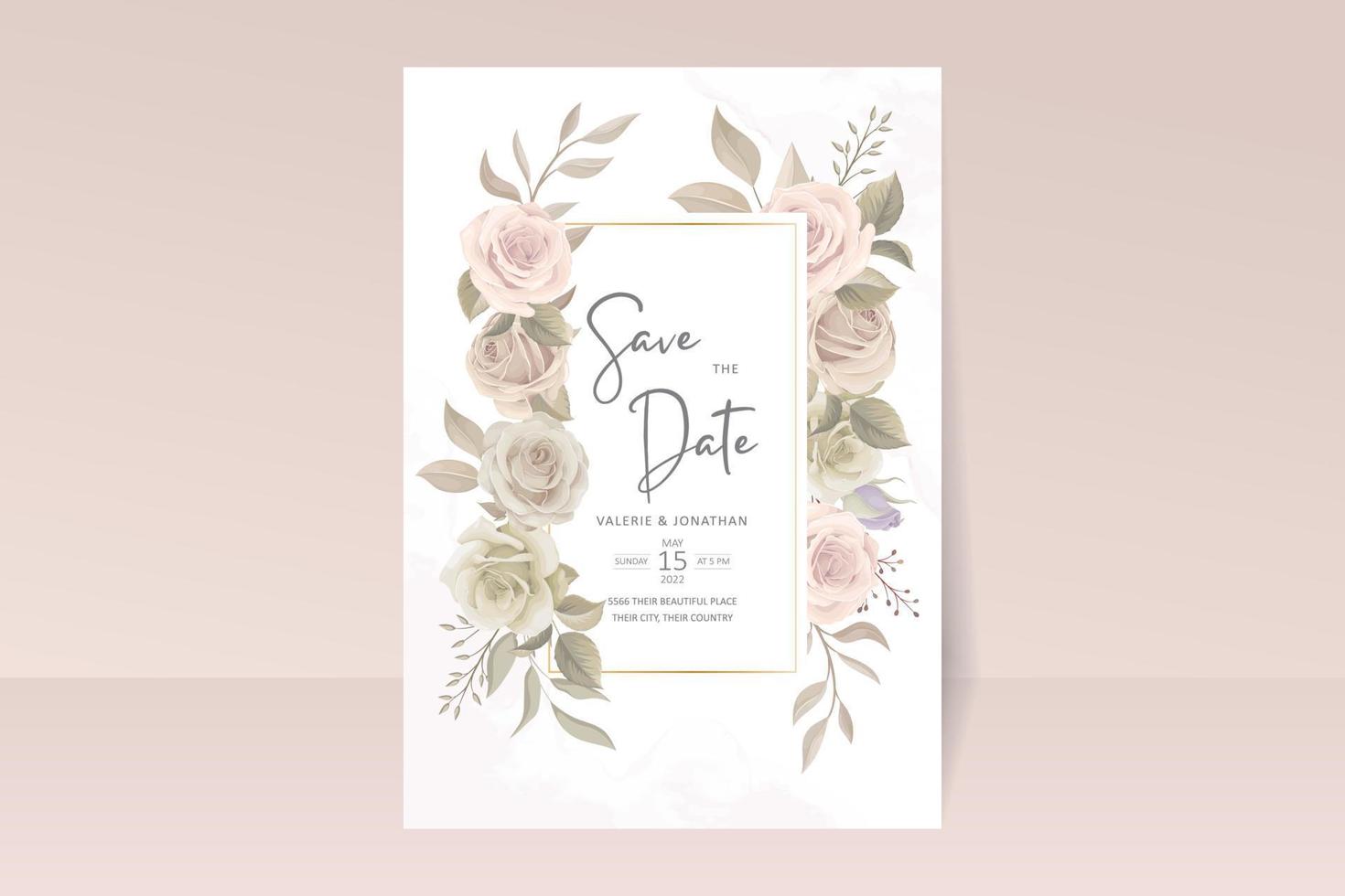 Beautiful hand drawn roses wedding invitation card set vector