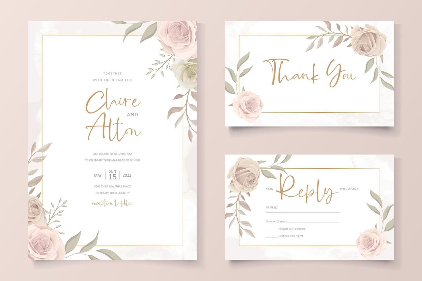 Wedding invitation card template with floral design vector