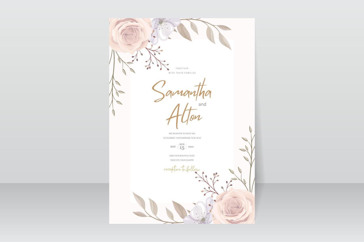 Beautiful roses invitation card template vector