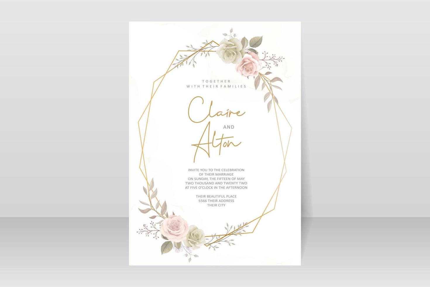 Beautiful roses invitation card template vector