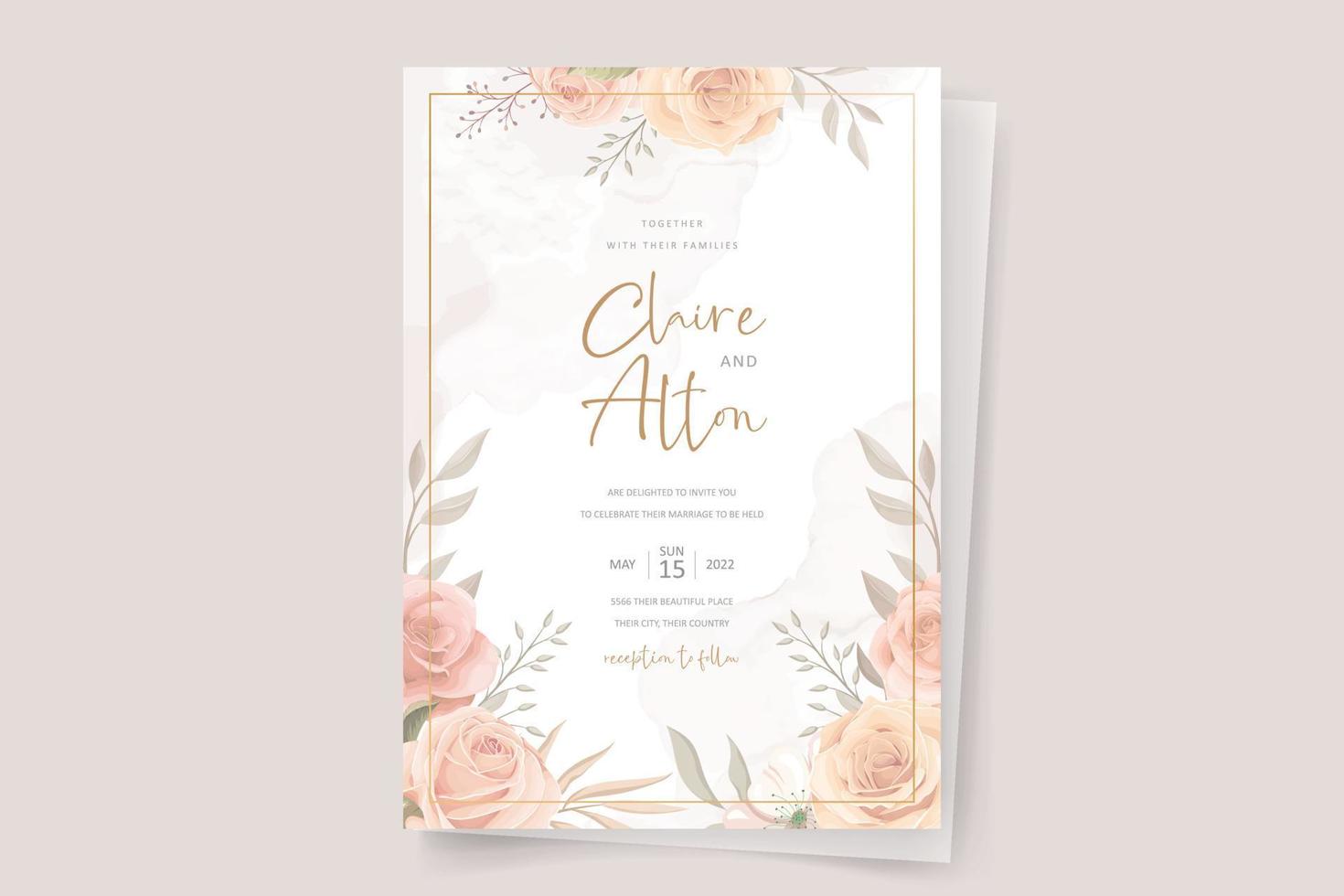 Beautiful roses invitation card template vector