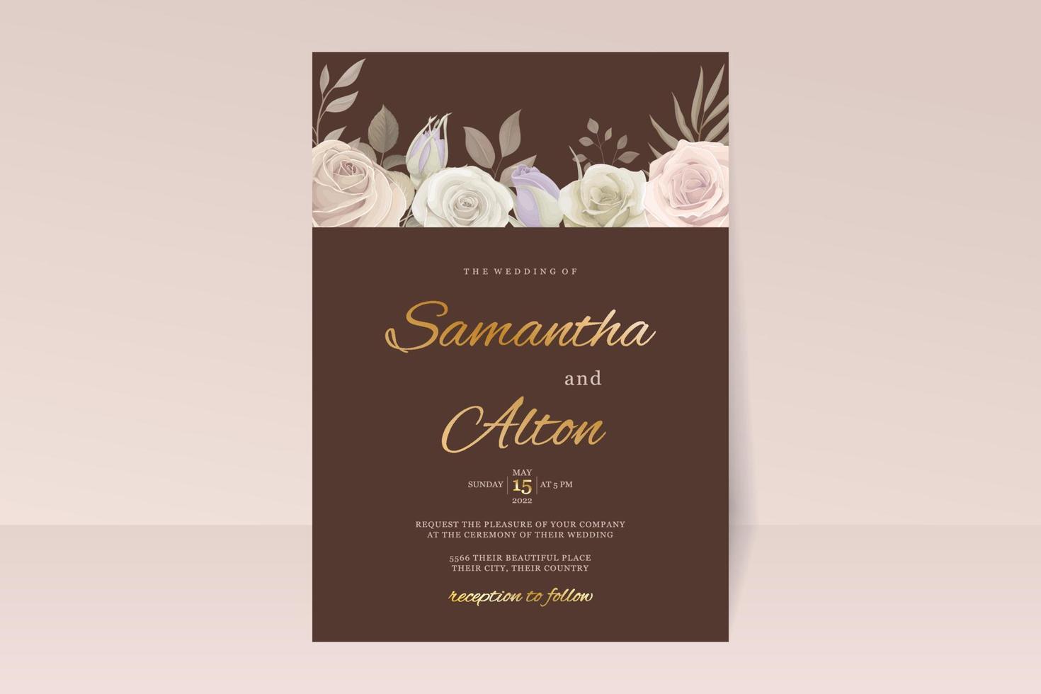 Beautiful roses invitation card template vector