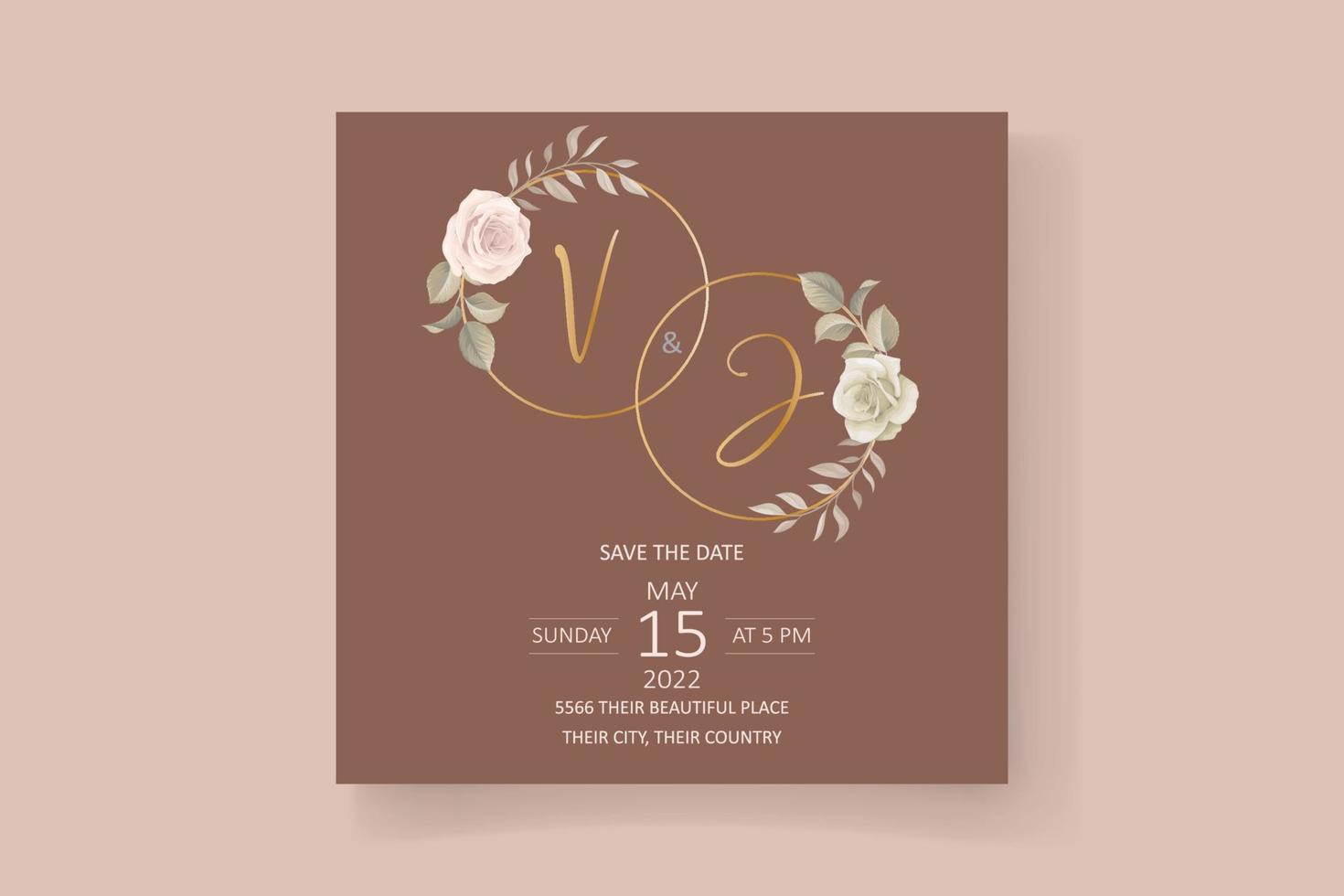 Beautiful hand drawn roses wedding invitation card set vector