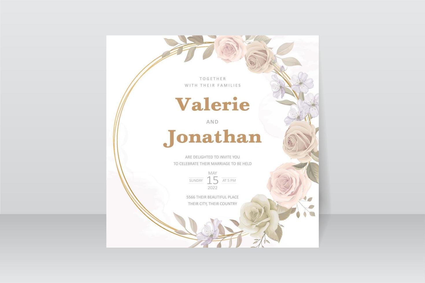Beautiful roses invitation card template vector