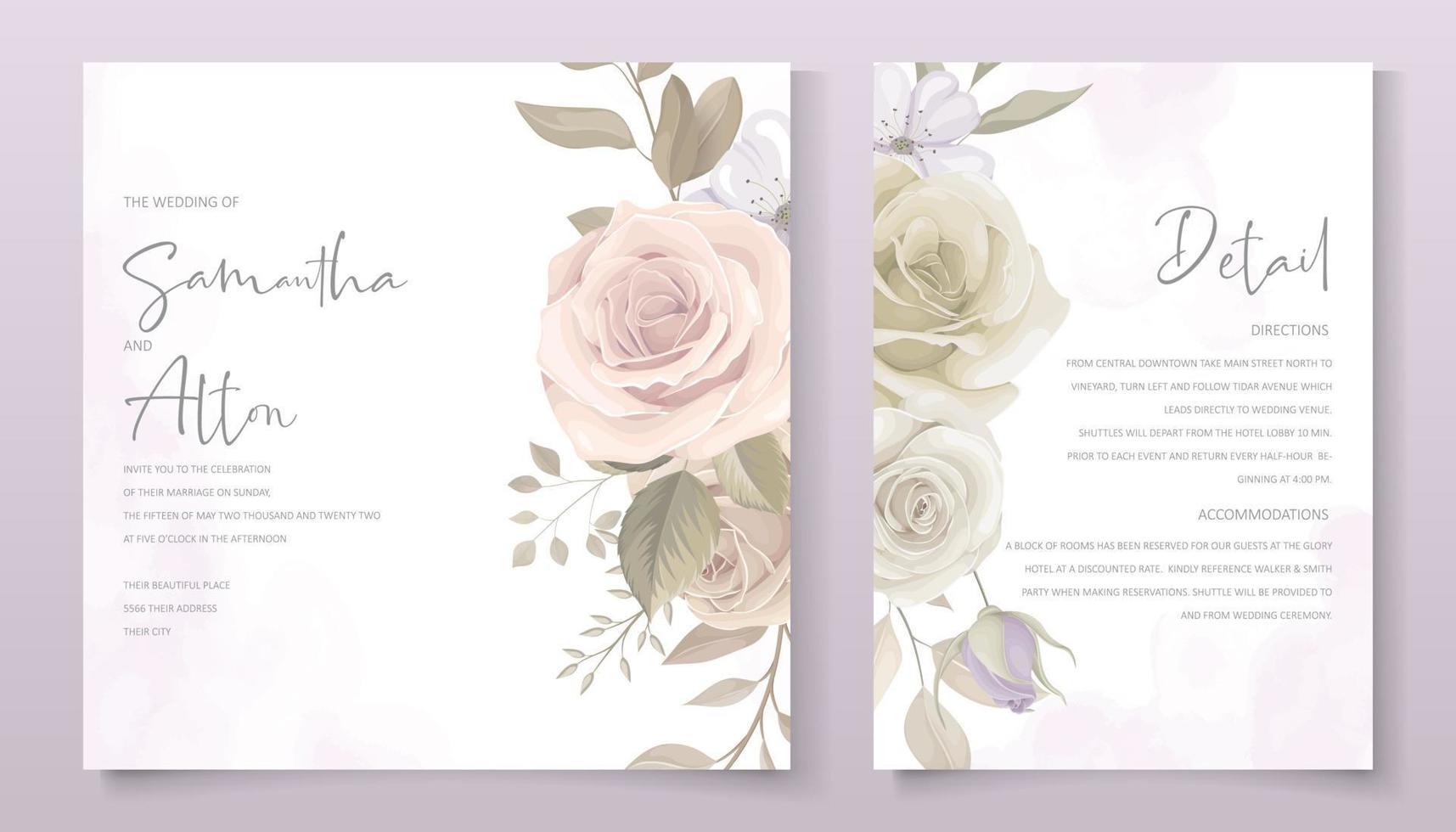 Wedding invitation card template with floral design vector