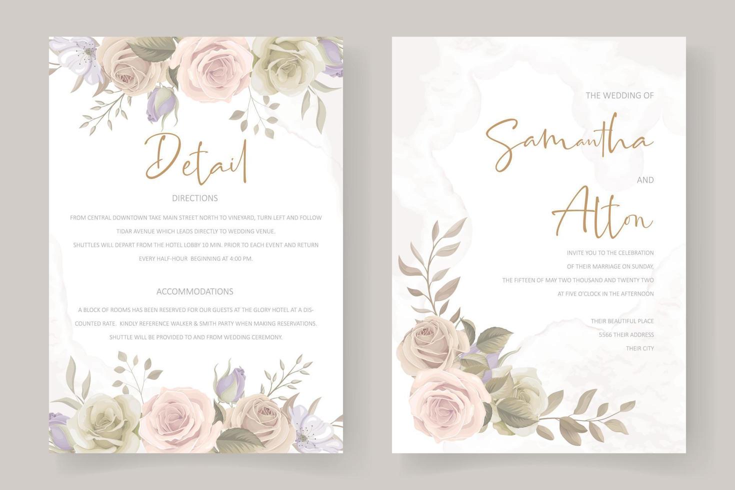 Beautiful roses invitation card template vector